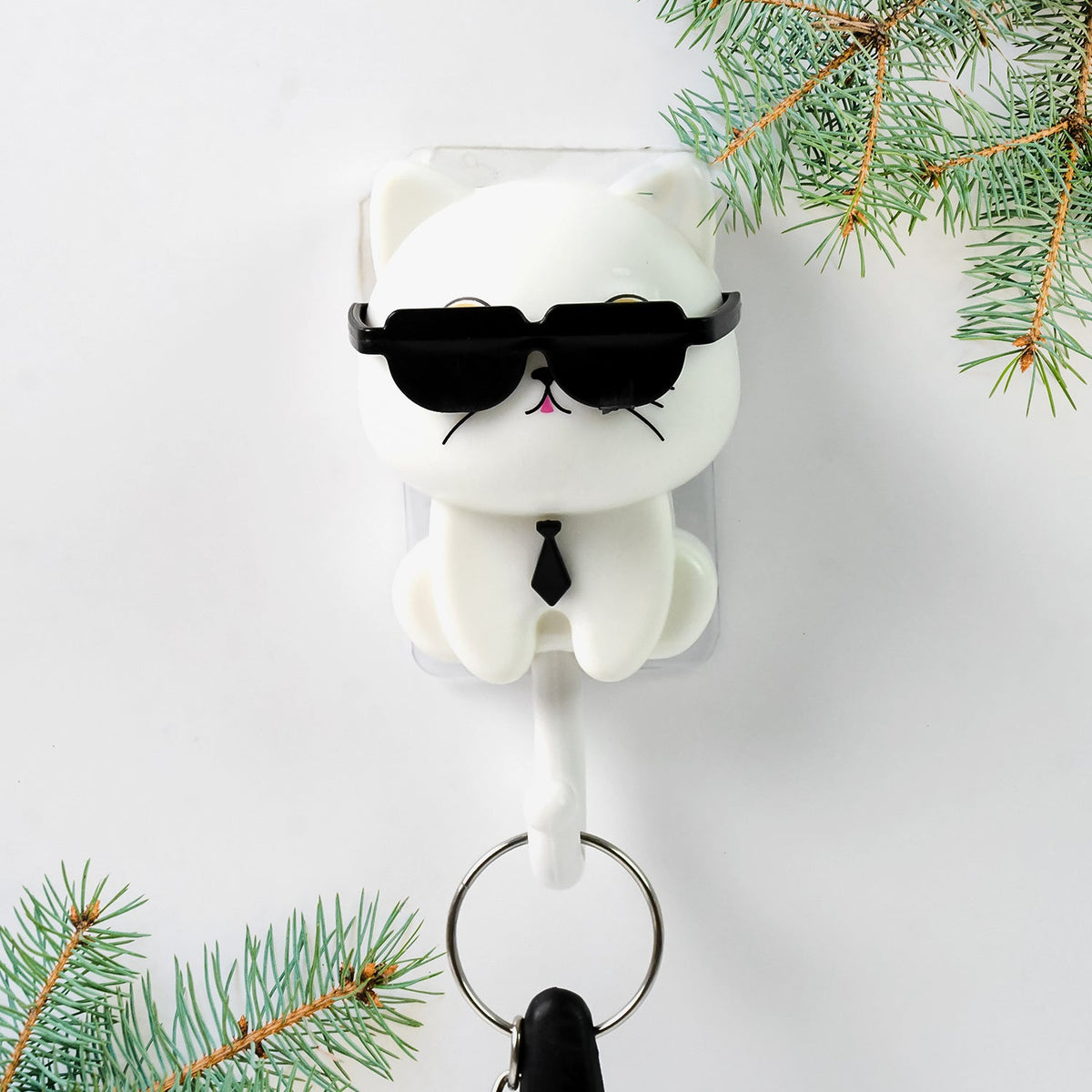 Cat Wall Hook – Cute Sunglasses Design, Self-Adhesive – close-up