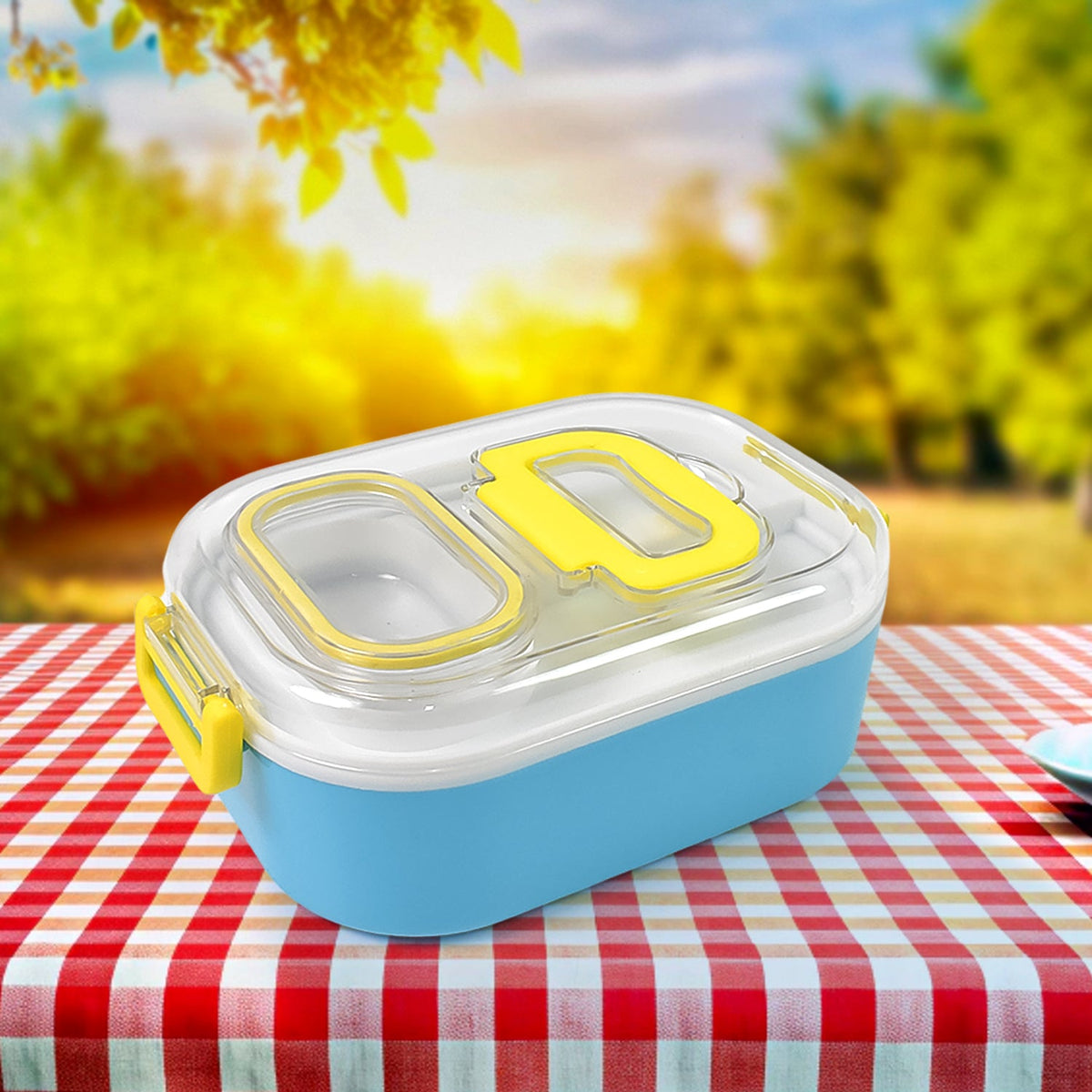 Kids Lunch Box – Durable Plastic with Spoon & Fork – close-up