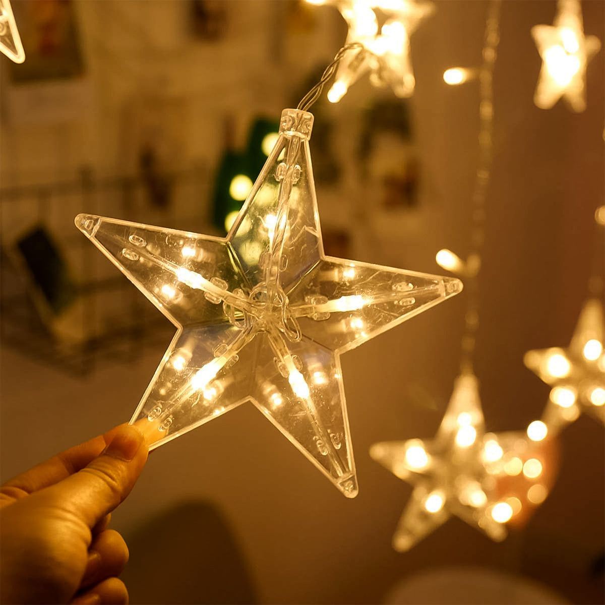 LED Curtain Lights – 12 Star Warm White for Home & Diwali – close-up