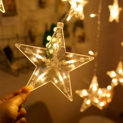 LED Curtain Lights – 12 Star Warm White for Home & Diwali – close-up