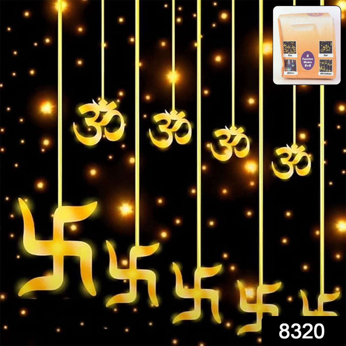 Swastik Om LED String Lights – 12 Props for Diwali Decor – side view