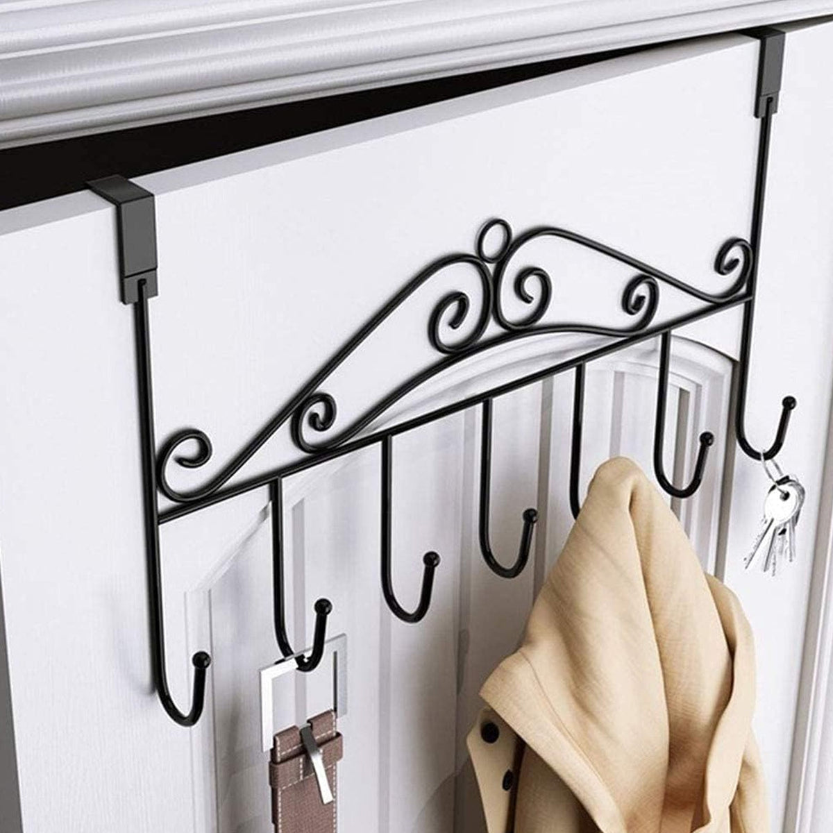 Over Door Hanger Rack – 7 Hooks Metal Organizer