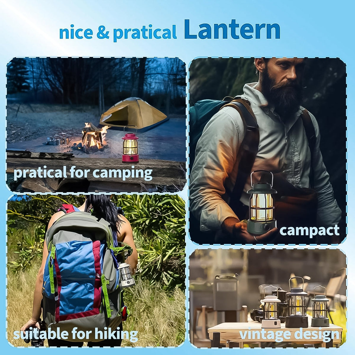 Rechargeable LED Camping Lantern – Retro Dimmable Light – detail view
