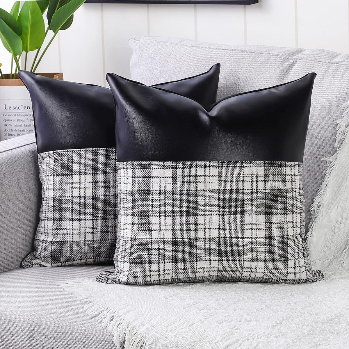 Leather & Cotton Pillow Covers – 23x22 inch set of 2