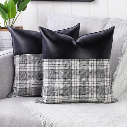 Leather & Cotton Pillow Covers – 23x22 inch set of 2