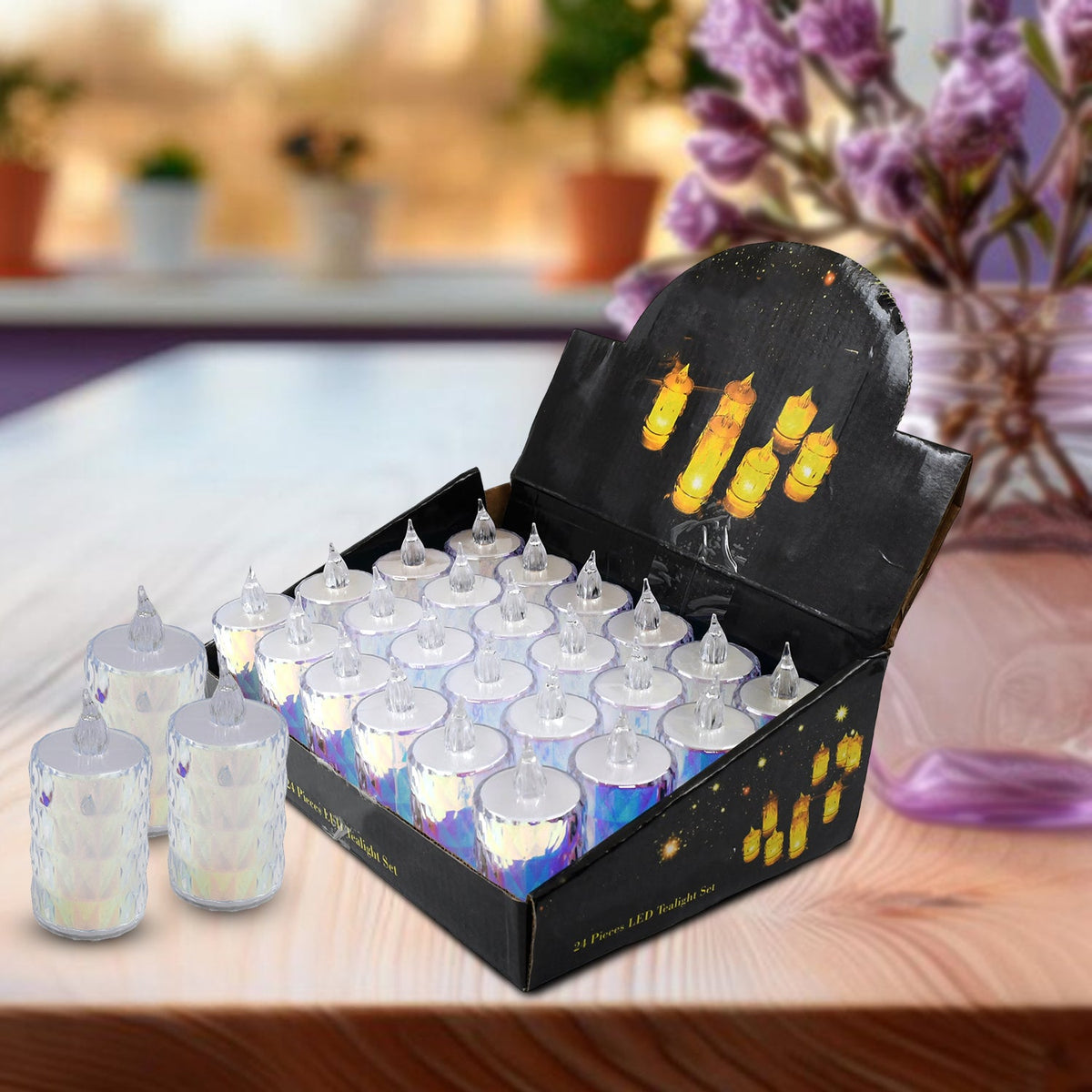 Flameless LED Tea Light Candles – 24 pc Diwali Decor – close-up