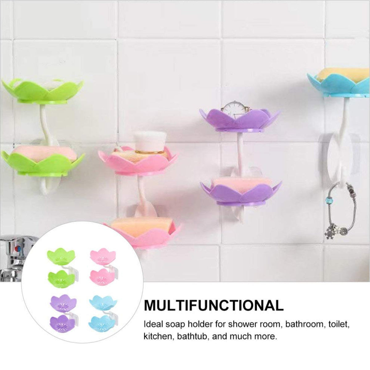 Self-Draining Soap Dish – Flower Design Bathroom Holder – close-up