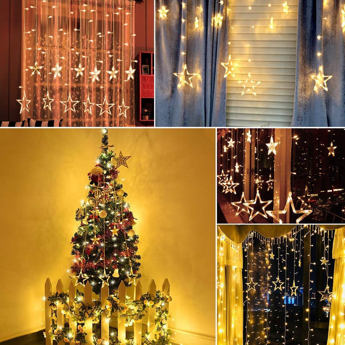 Star Curtain Lights – 12 LED Stars, 8 Flashing Modes – detail view