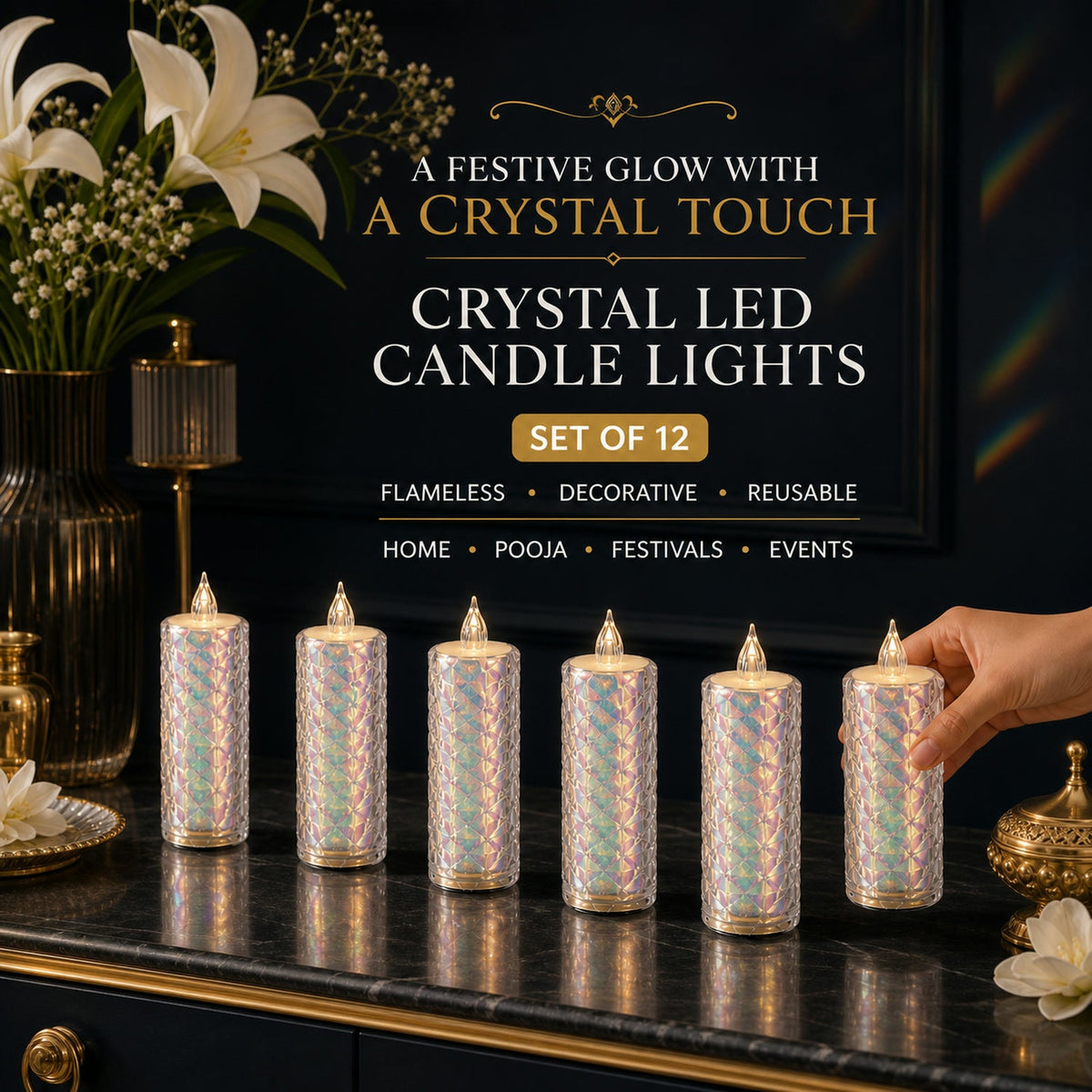 LED Tealight Candles – 12 Pack Flameless Diwali Lights – view 7