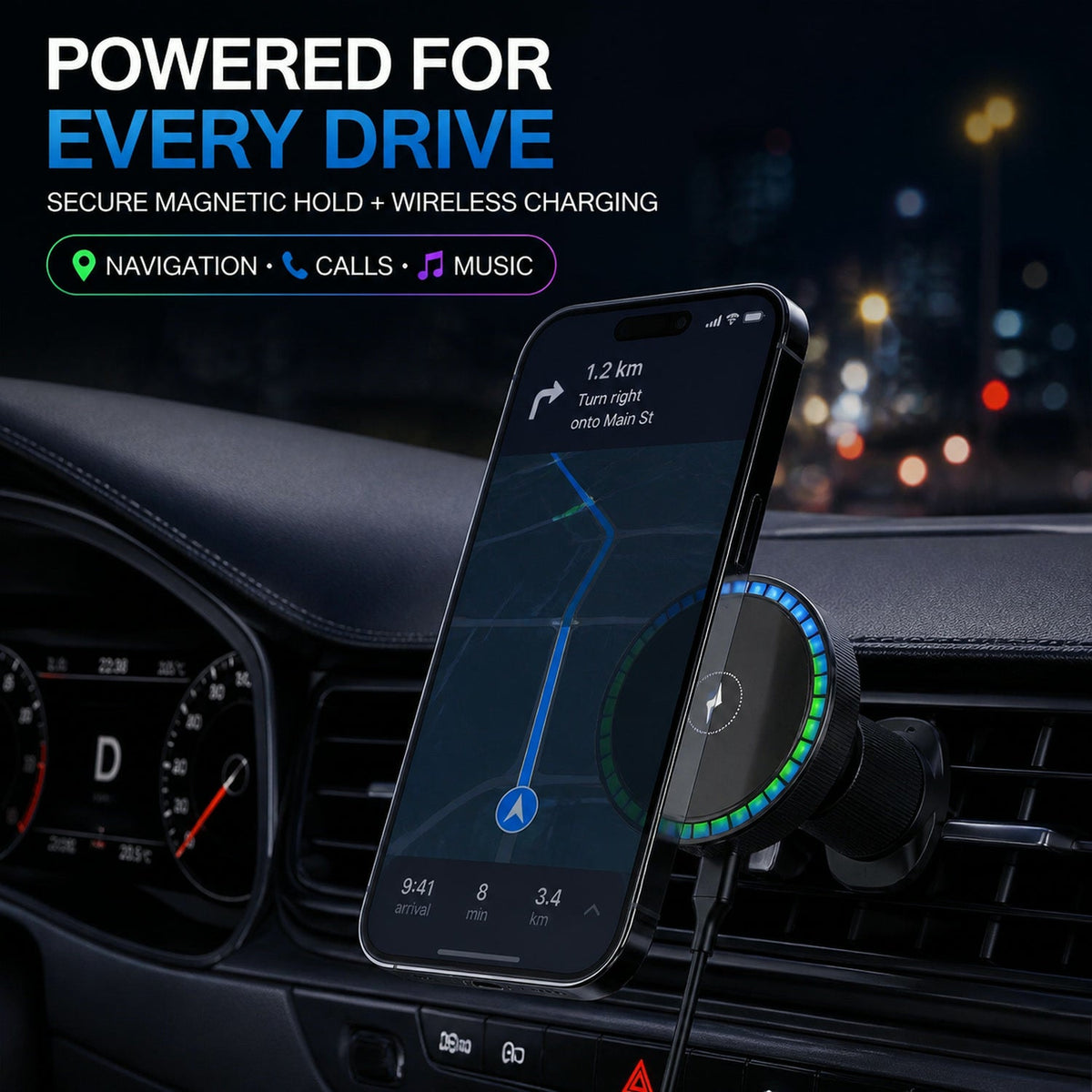 Magnetic Car Charger – Wireless Phone Mount with RGB Lights – view 7