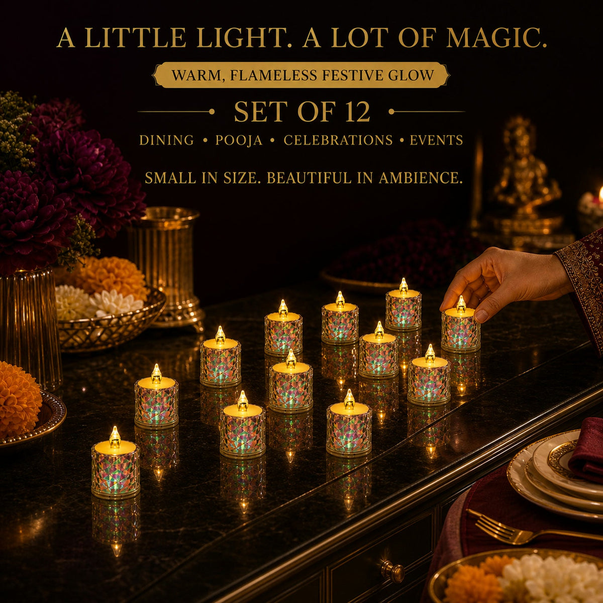 LED Tealight Candles 12 Pack – Flameless Diwali Decor – view 10