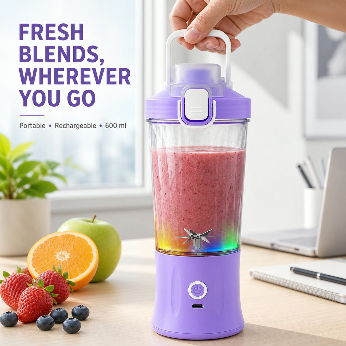 Portable Juicer – USB Rechargeable, 8 Blades & 600ml – view 8