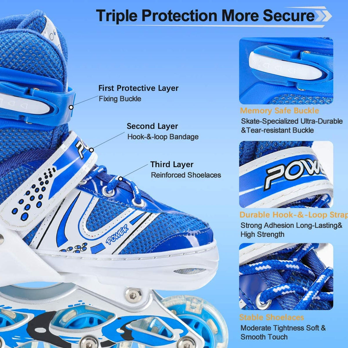 LED Inline Skates – Adjustable Flashing Wheels for All – view 7