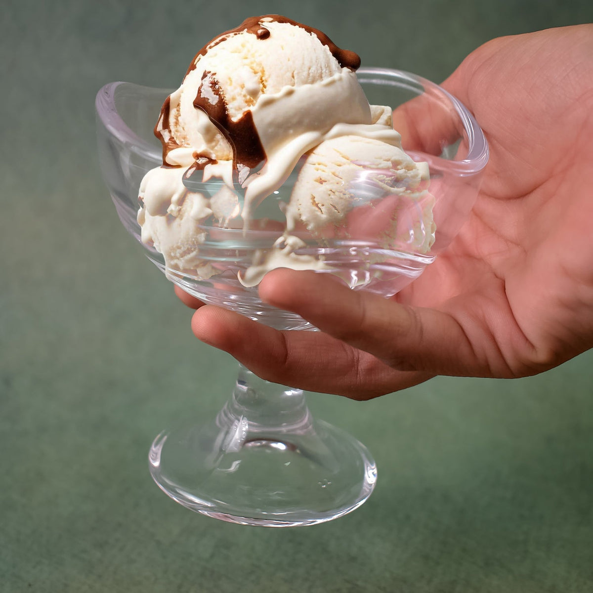 Glass Dessert Bowls – Elegant Footed set for Ice Cream – detail view