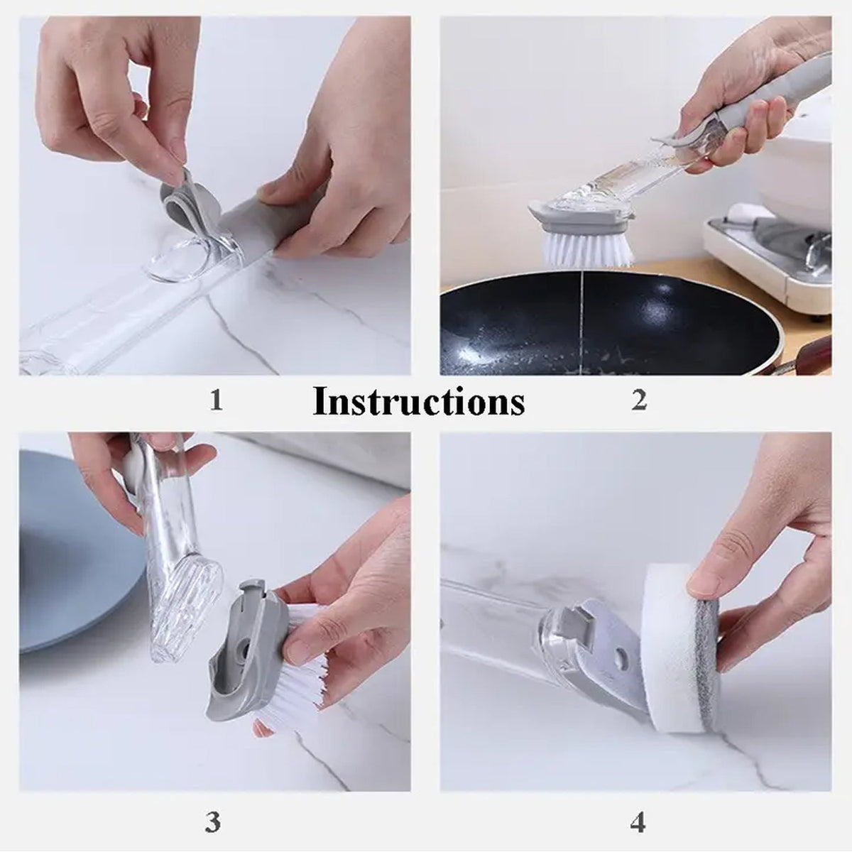 Soap Dispensing Dish Brush – 1 Handle & 3 Refills – detail view