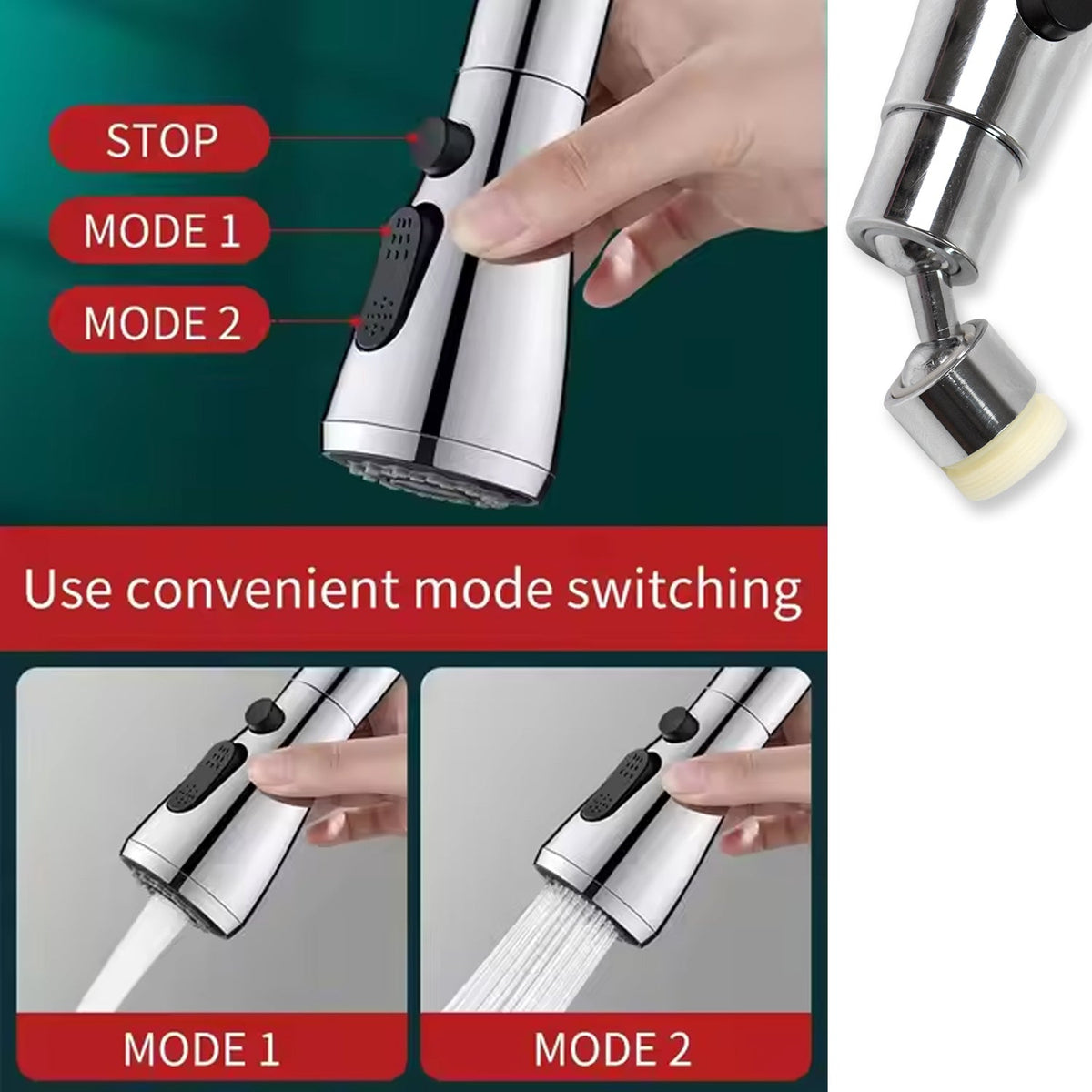 Kitchen Faucet Sprayer – 3-Function Pull Down – detail view