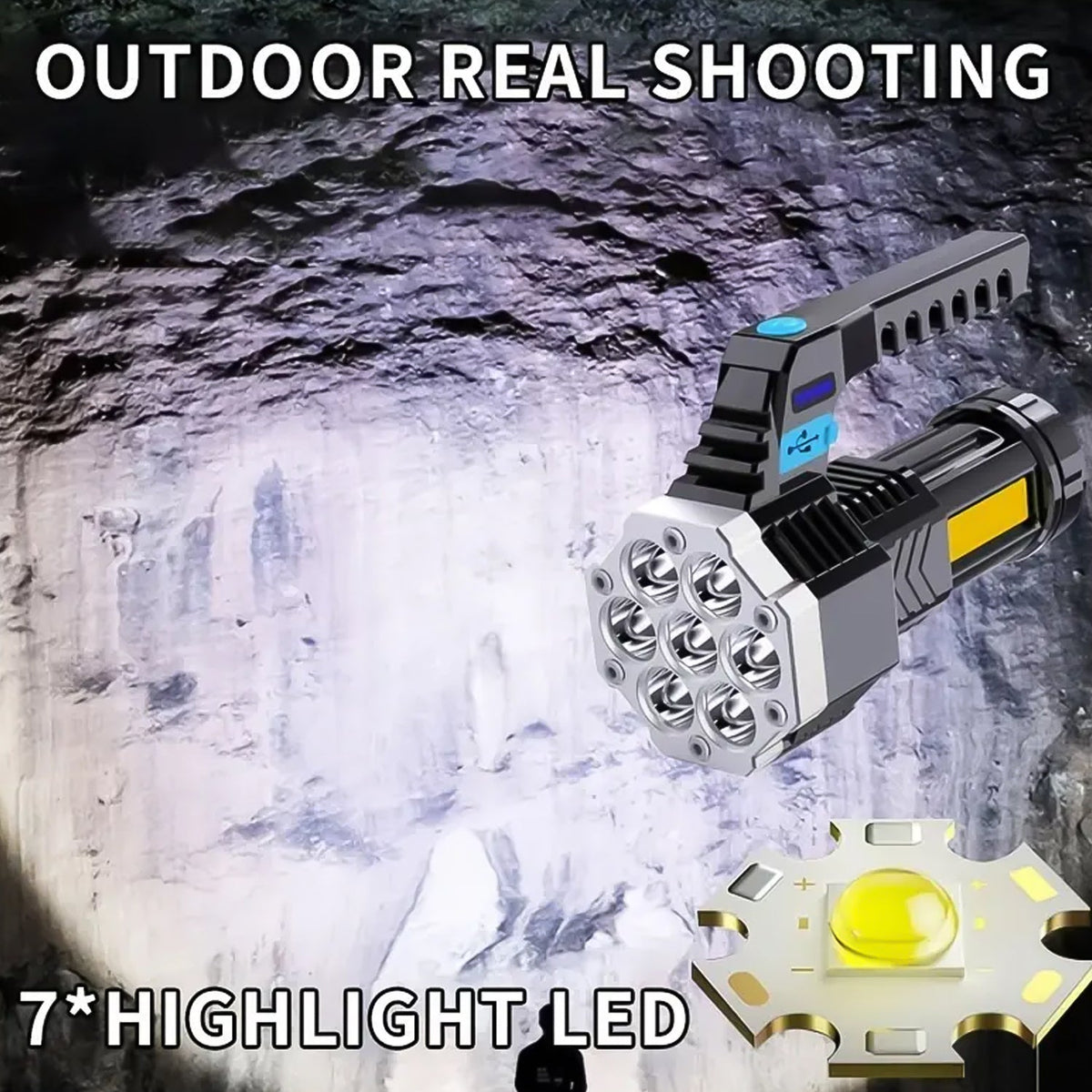 Rechargeable LED Flashlight – Portable 7-LED COB Torch – view 6