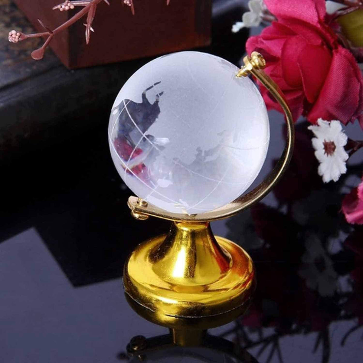Crystal World Globe with Golden Stand for Desk Decor – view 6