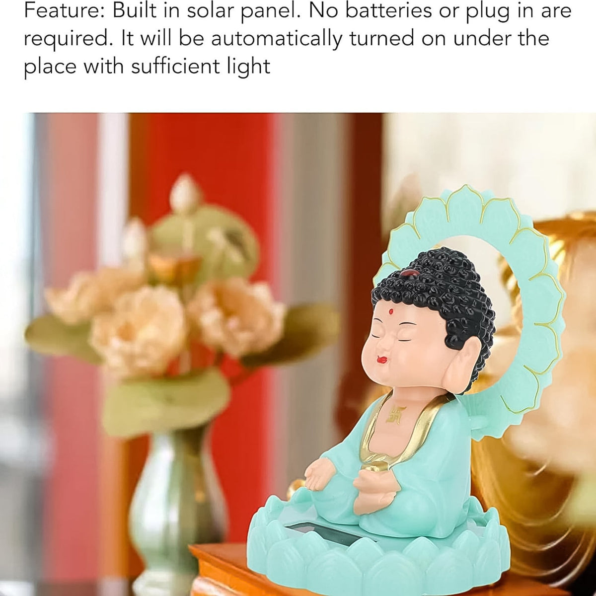 Solar Buddha Statue – Eco-Friendly Moving Head Decor – detail view