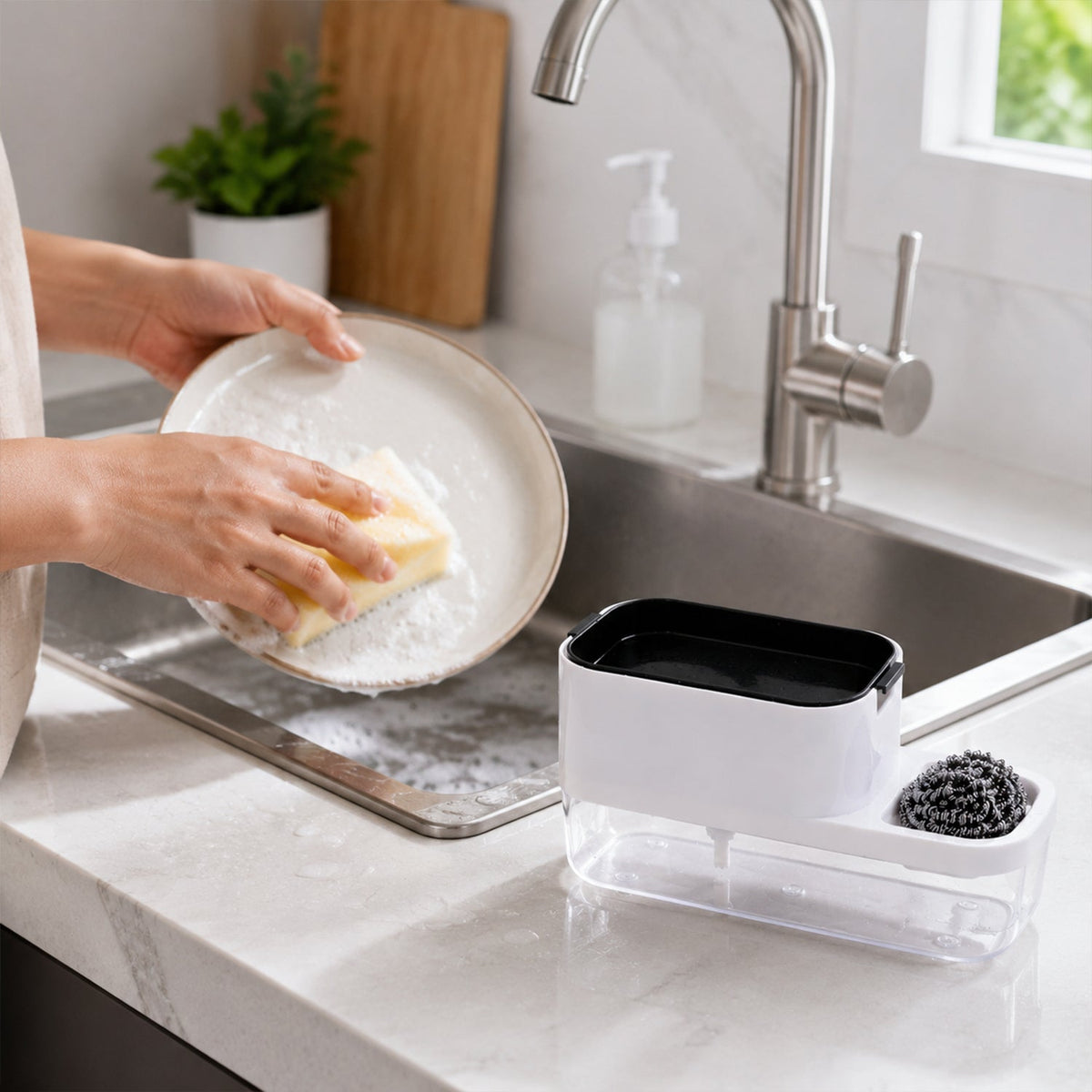 Dish Soap Dispenser & Sponge Holder – Compact & Durable – detail view
