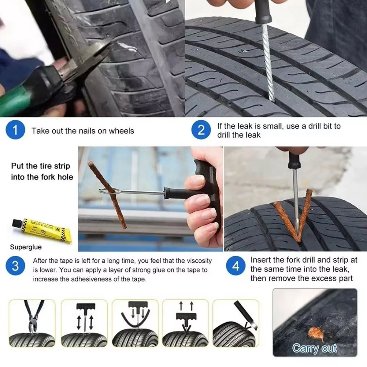 Tubeless Tyre Puncture Repair Kit – 5 pc Emergency set – alternate view