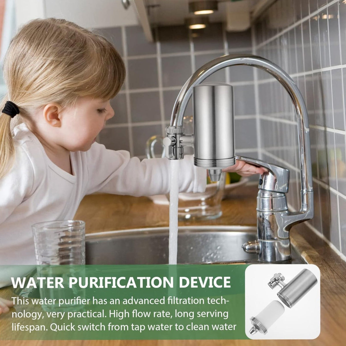Faucet Water Filter – SS Purifier for Clean Tap Water – detail view