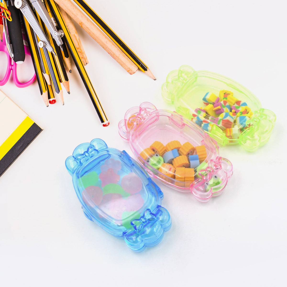 School Eraser set – 15 Multi-Design Rubber Erasers – detail view