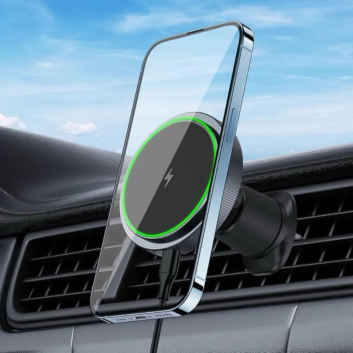 Magnetic Car Charger – Wireless Phone Mount with RGB Lights
