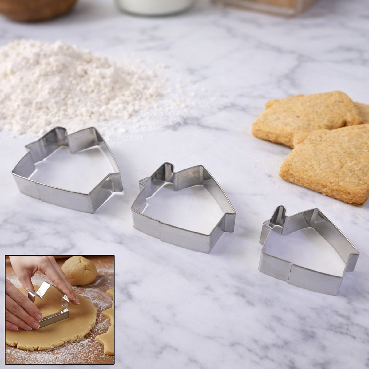 Stainless Steel House Shape Cookie Cutter set – 3 Durable – close-up