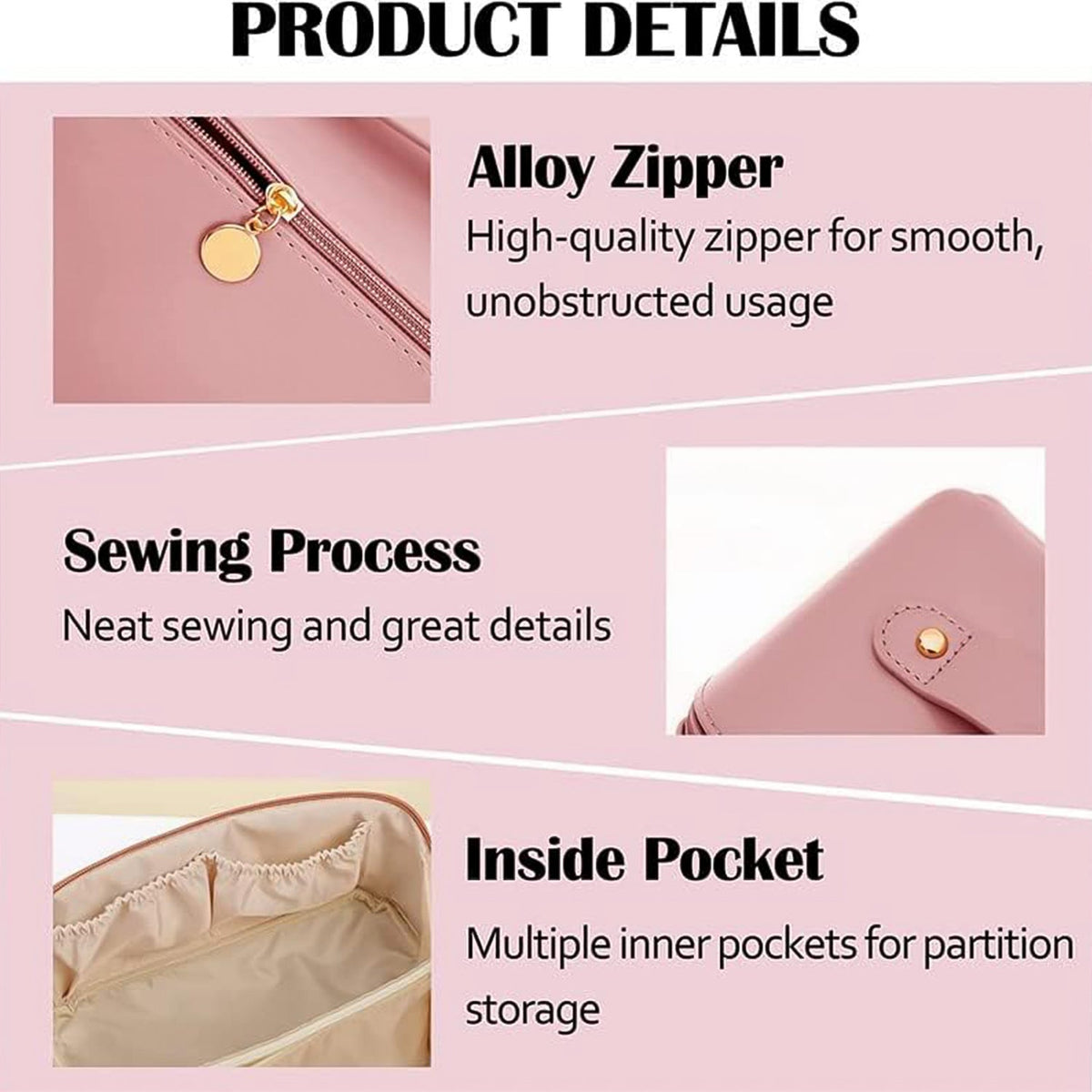 Travel Makeup Organizer Pouch – Waterproof Peach Zipper Bag – close-up