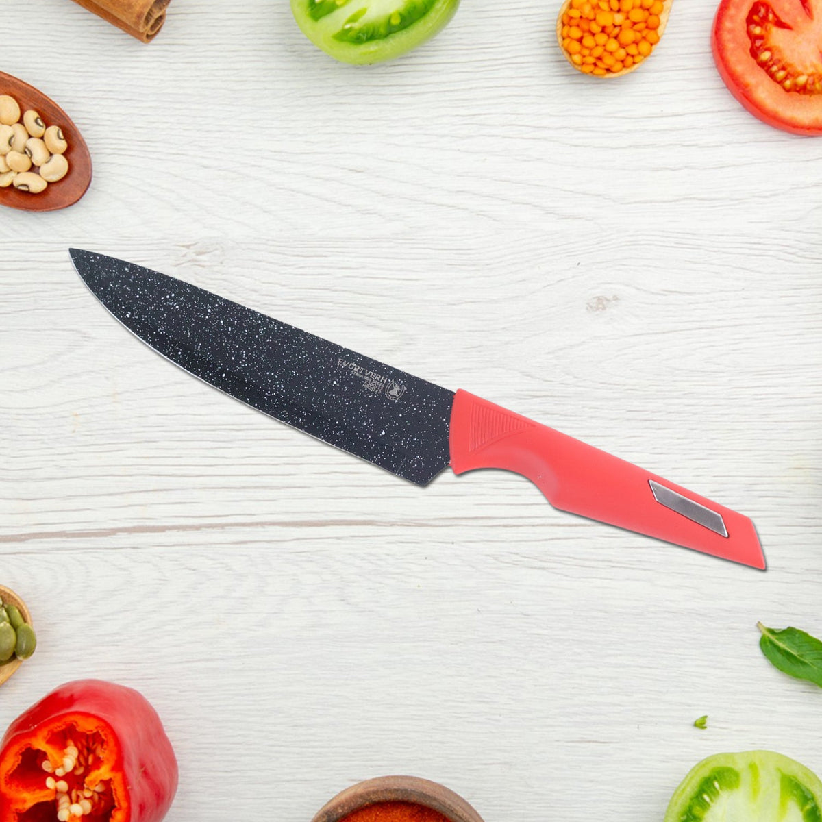 Kitchen Knife set – Marble-Coated Blades & Ergonomic Red – view 7