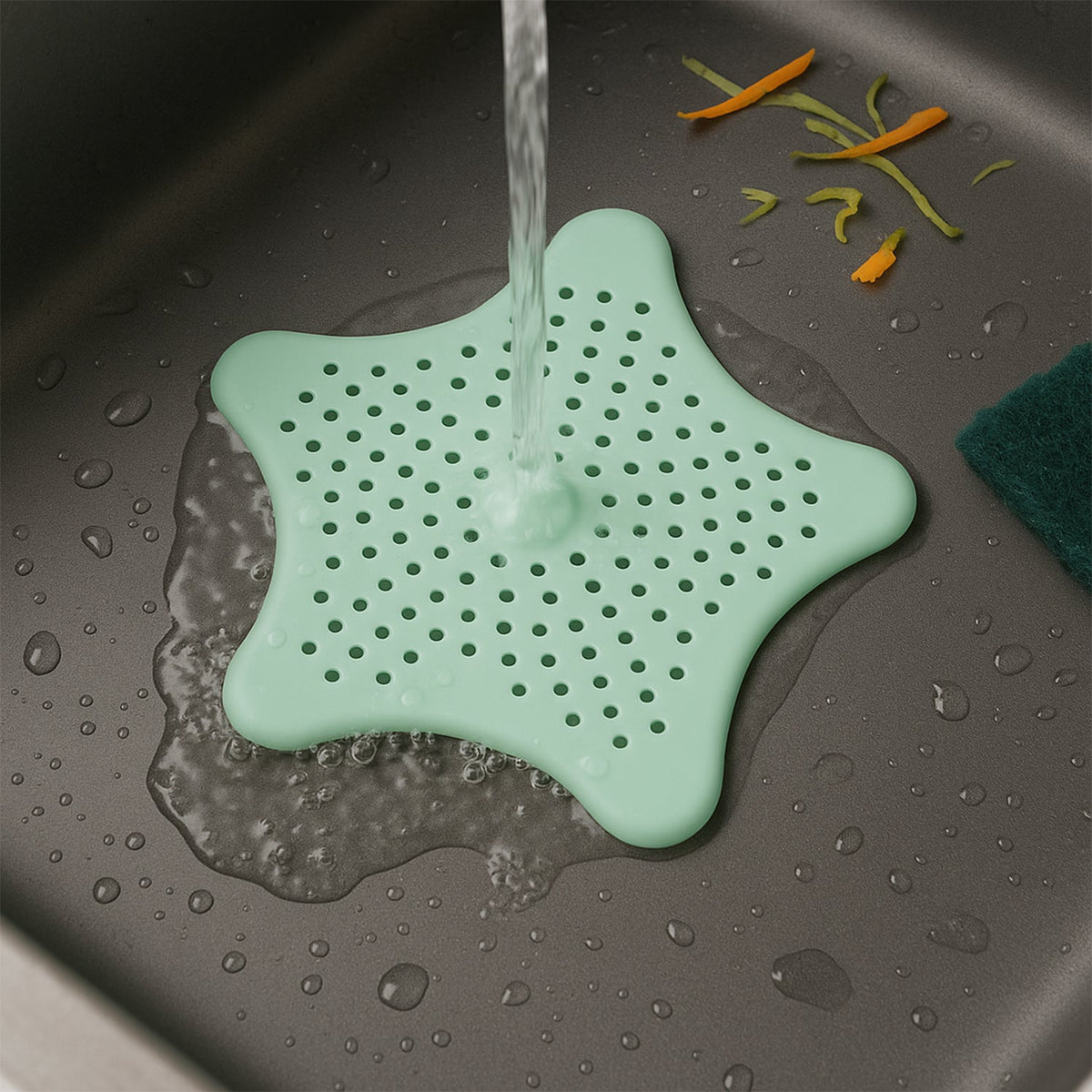 Silicone Star Shaped Sink Strainer – Mint Green Hair Catcher – close-up