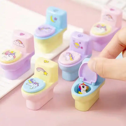Toilet Pencil Sharpener – Fun Novelty with Eraser (2 pc Set) – close-up