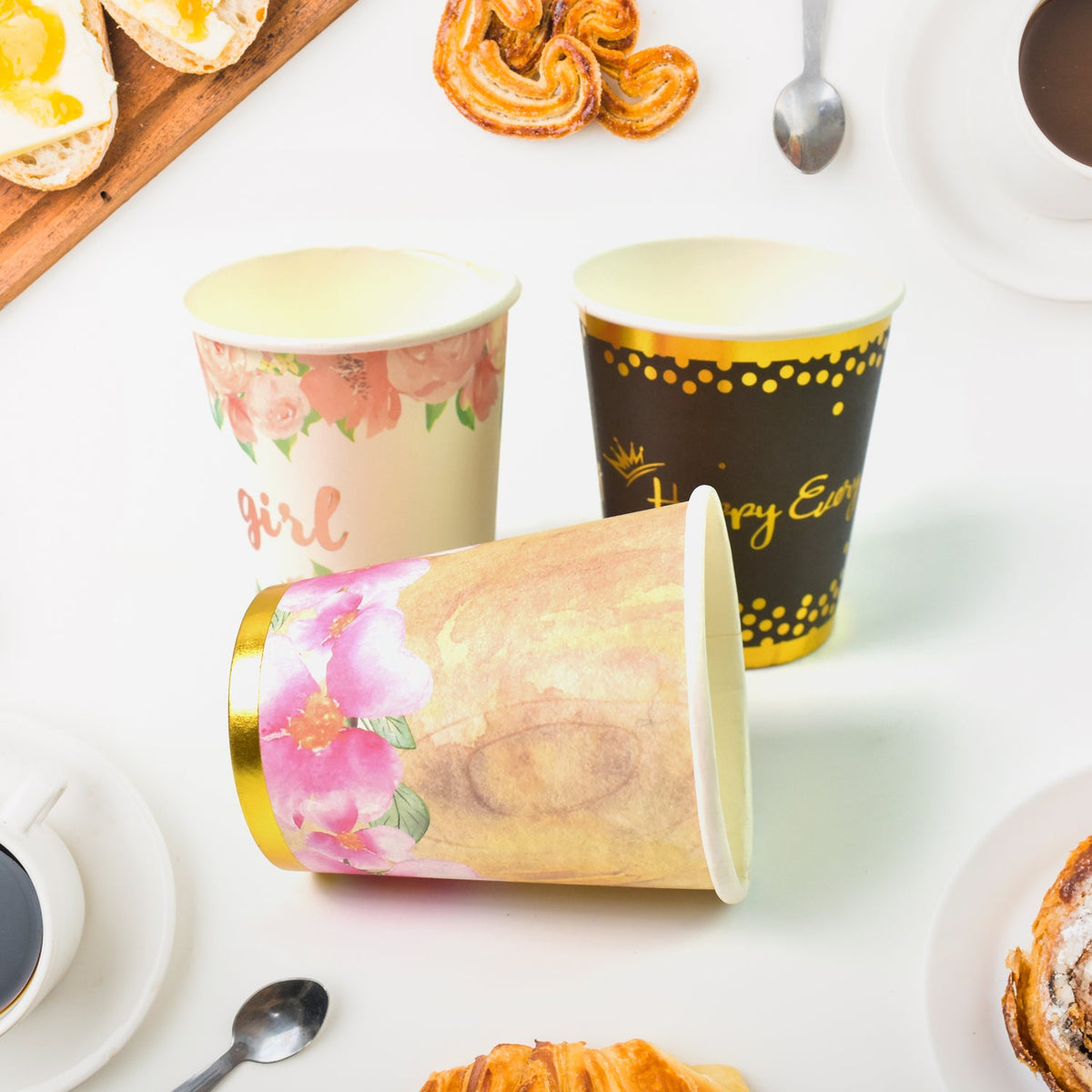 Disposable Paper Cups – Mixed Colour 3 pcs set – detail view