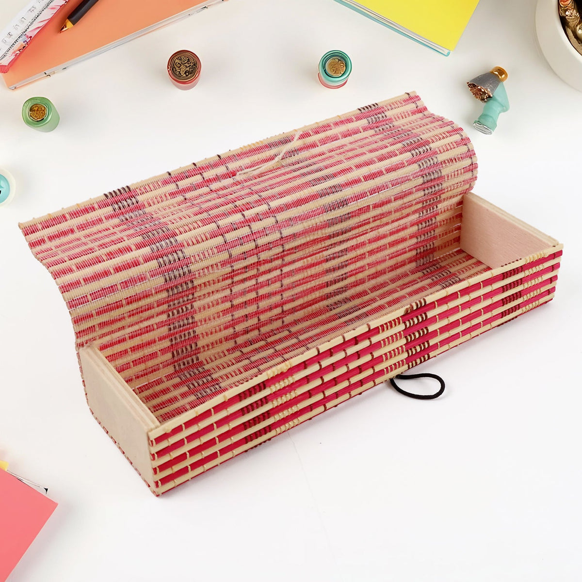Bamboo Pen & Pencil Box – Eco-Friendly Handcrafted Organizer – detail view