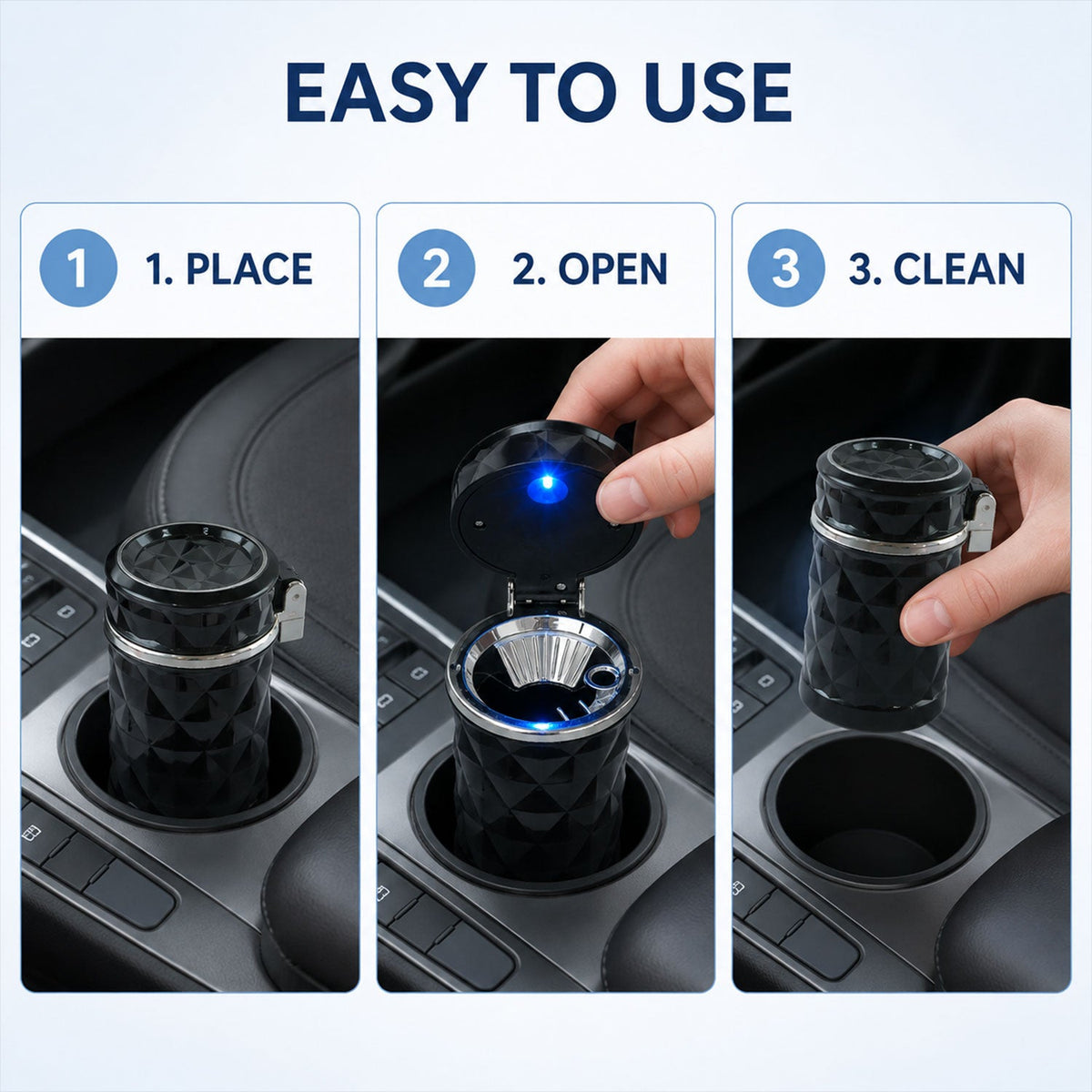 Car Cupholder Ashtray – LED Light, Lid & Portable Bin – view 7