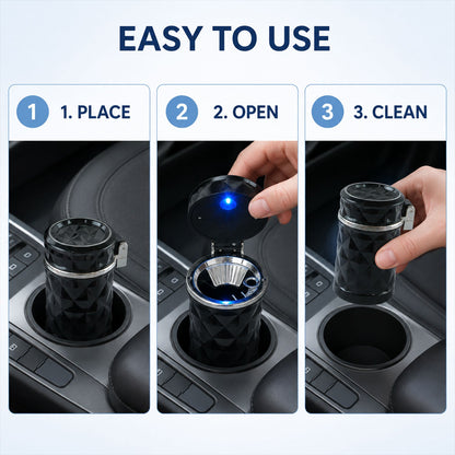 Car Cupholder Ashtray – LED Light, Lid & Portable Bin – view 7