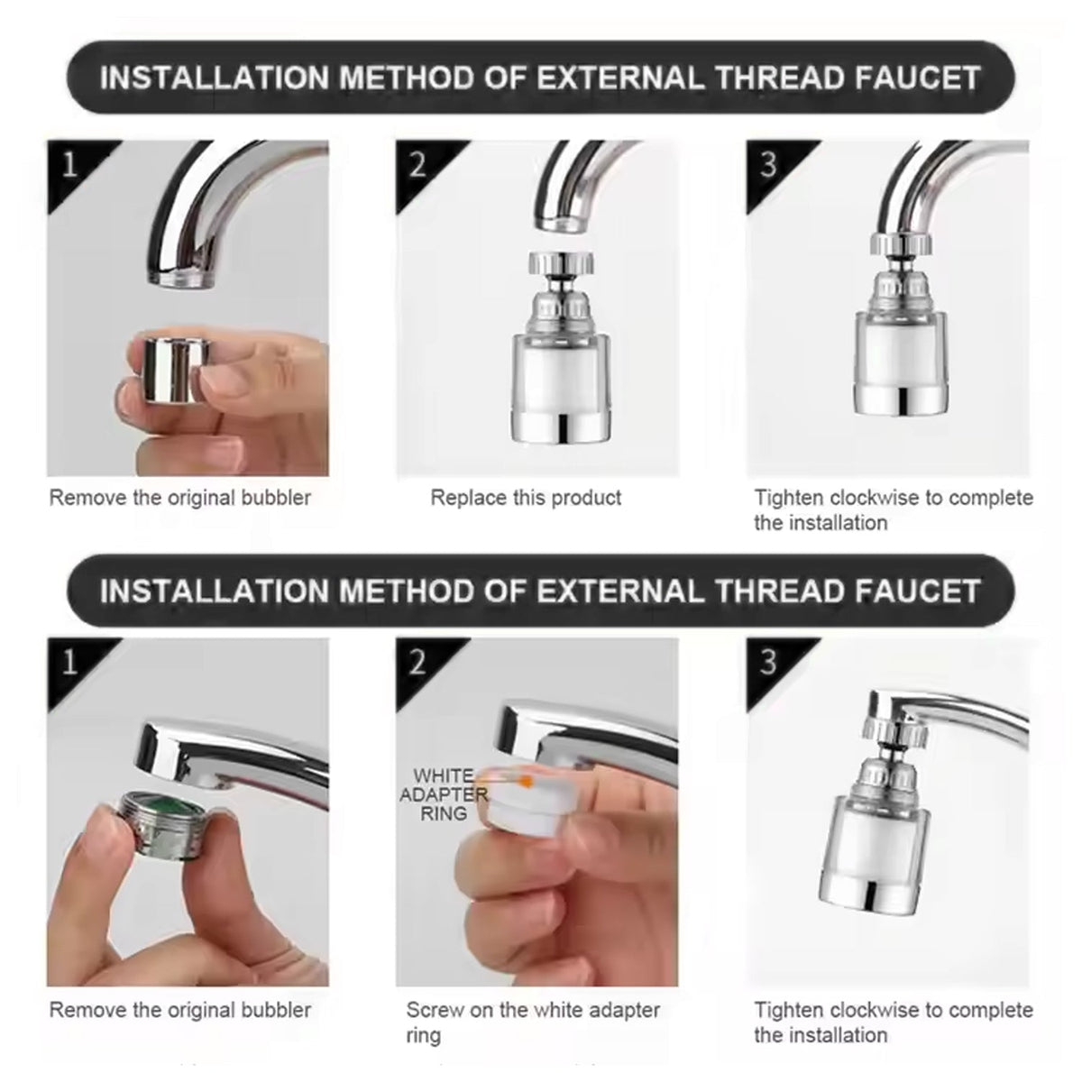Swivel Faucet Aerator – 360° Rotatable & Foldable – detail view