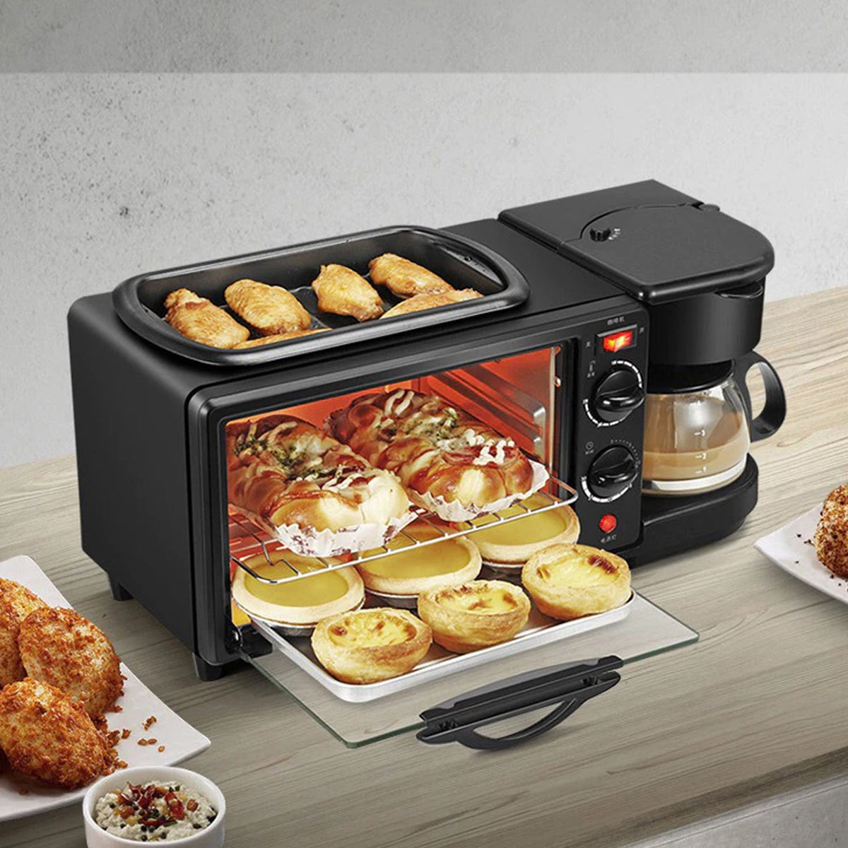 3-in-1 Breakfast Maker – Toaster Oven, Grill & Coffee – side view