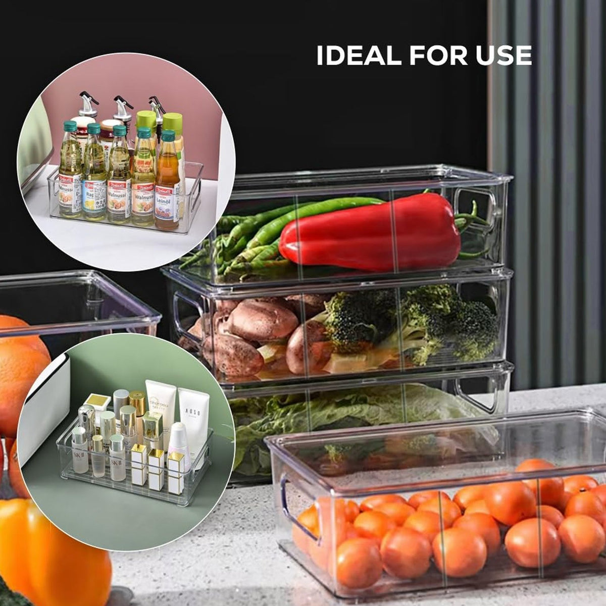 Refrigerator Organizer Bin – Clear Stackable with Handle – view 8