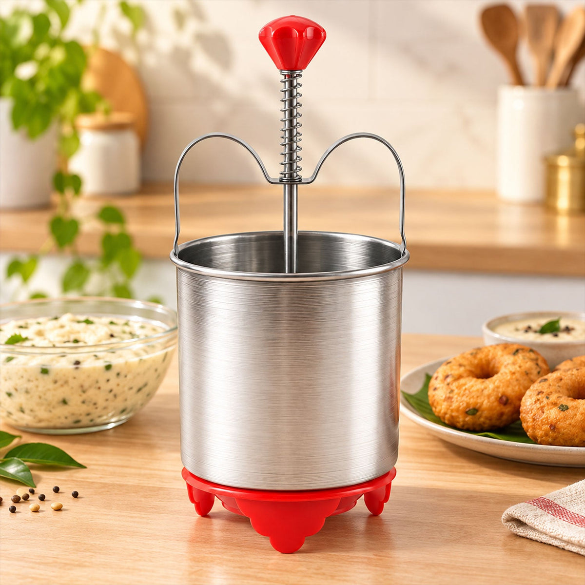 Medu Wada Maker – Stainless Steel Donut Dispenser – close-up