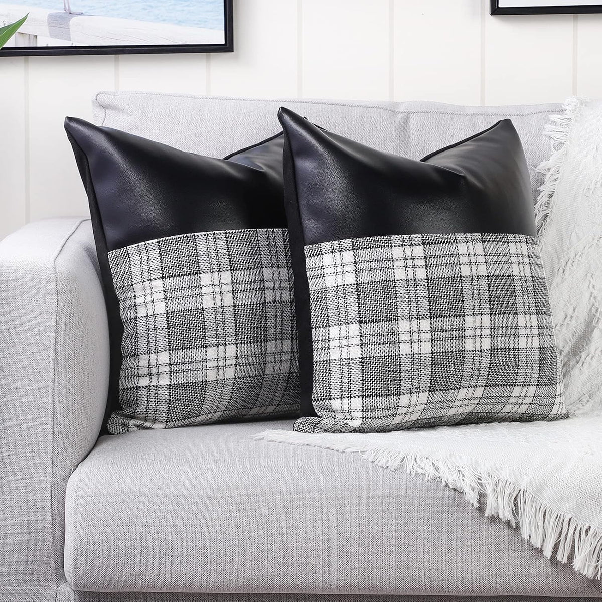 Leather & Cotton Pillow Covers – 23x22 inch set of 2 – alternate view