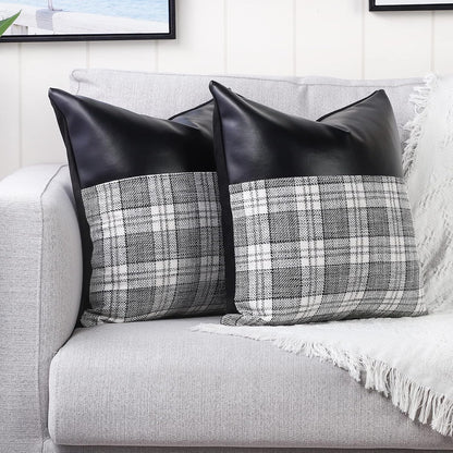 Leather & Cotton Pillow Covers – 23x22 inch set of 2 – alternate view