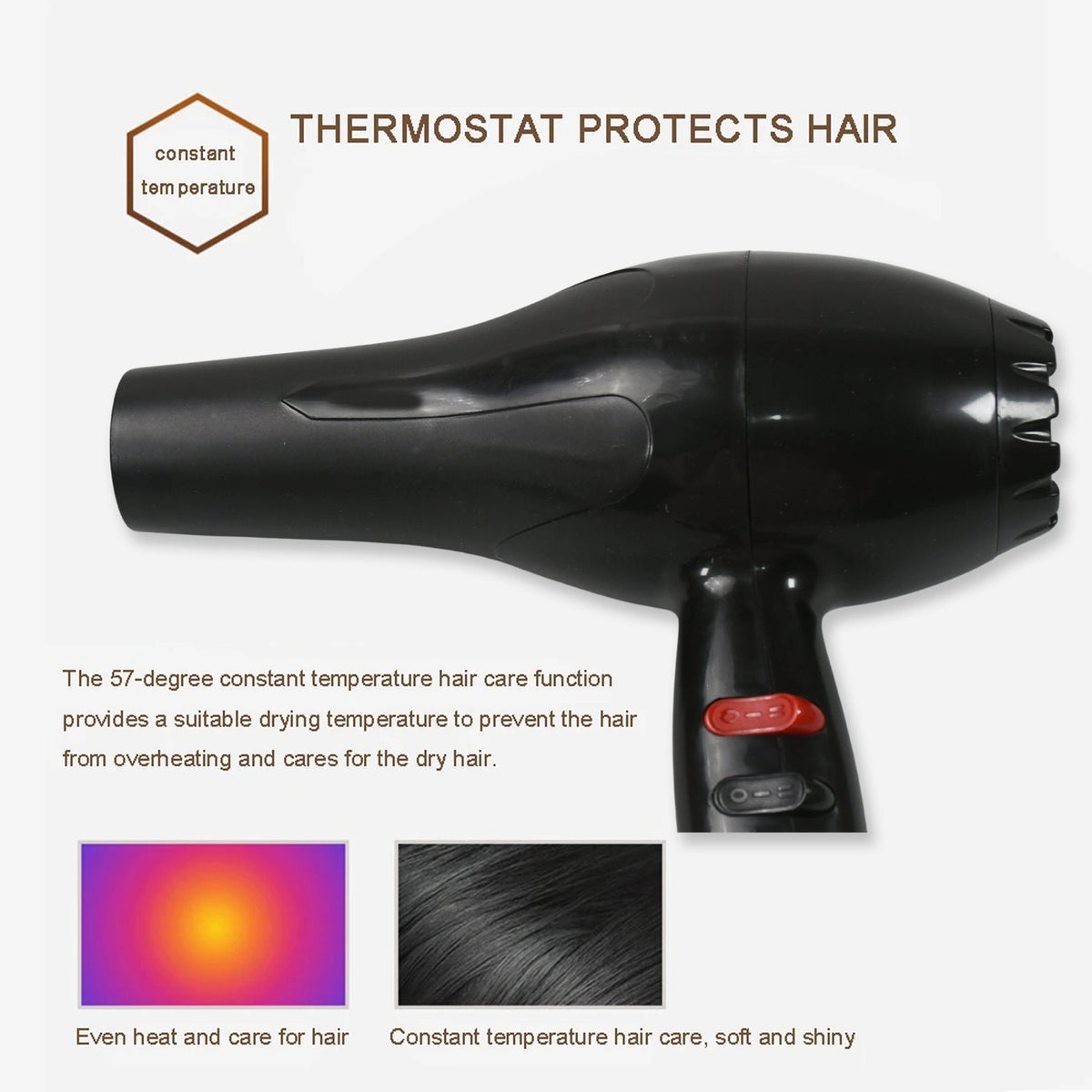 Professional Hair Dryer – 1800W, 3 Heat Settings – view 6