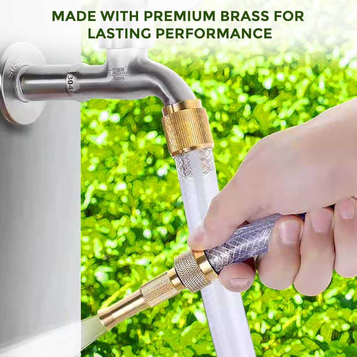 Heavy Duty Brass Garden Hose Nozzle – Adjustable Water – close-up