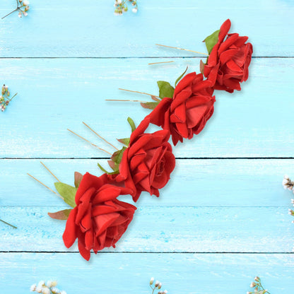 Red Rose Hair Clip – 12 pc Bridal Flower Pins for Women – view 6