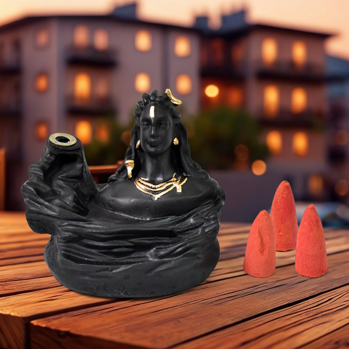 Adiyogi Shiva Backflow Incense Holder – Serene Smoke – detail view