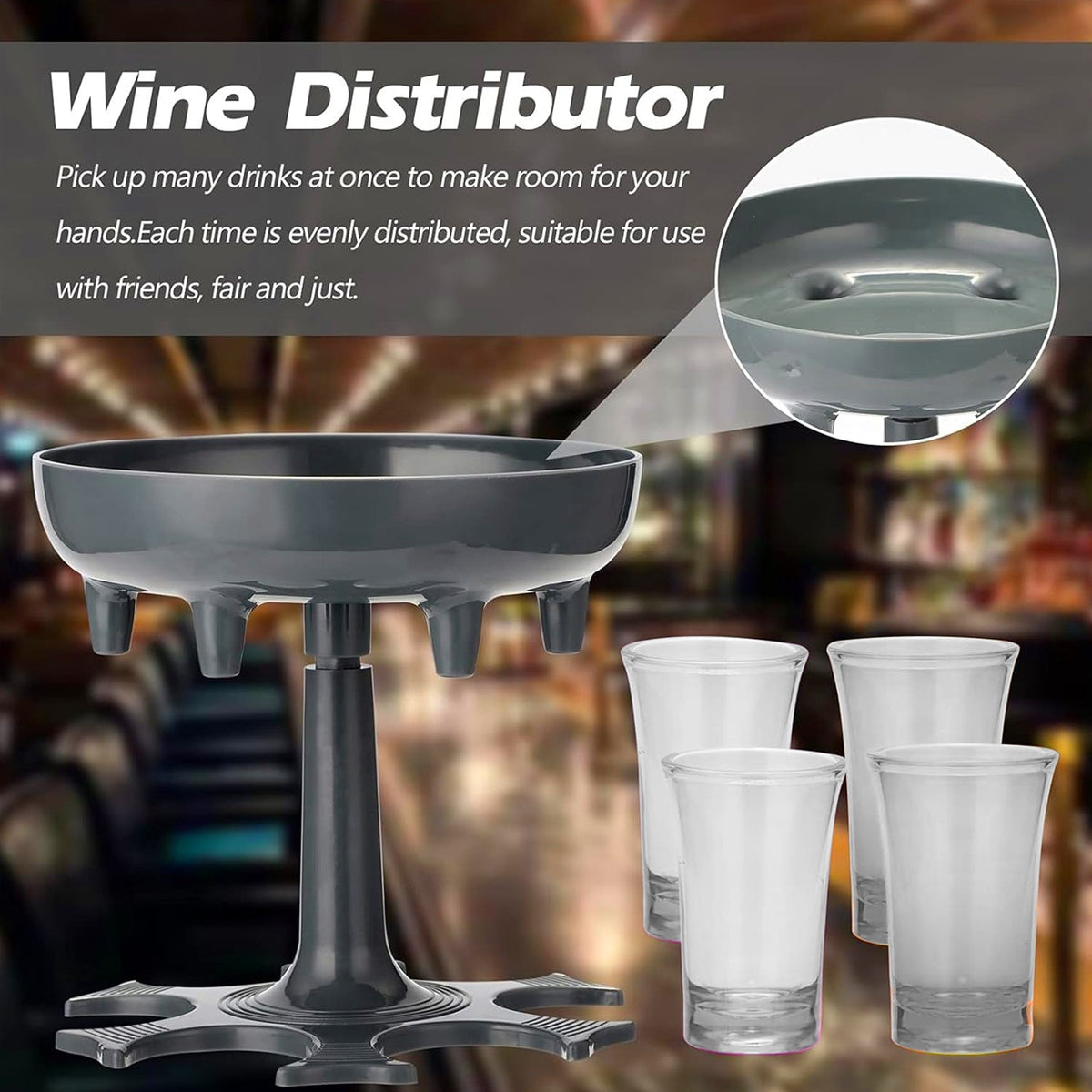 Shot Glass Dispenser – 6-Shot Party set with Tray & Glasses – close-up