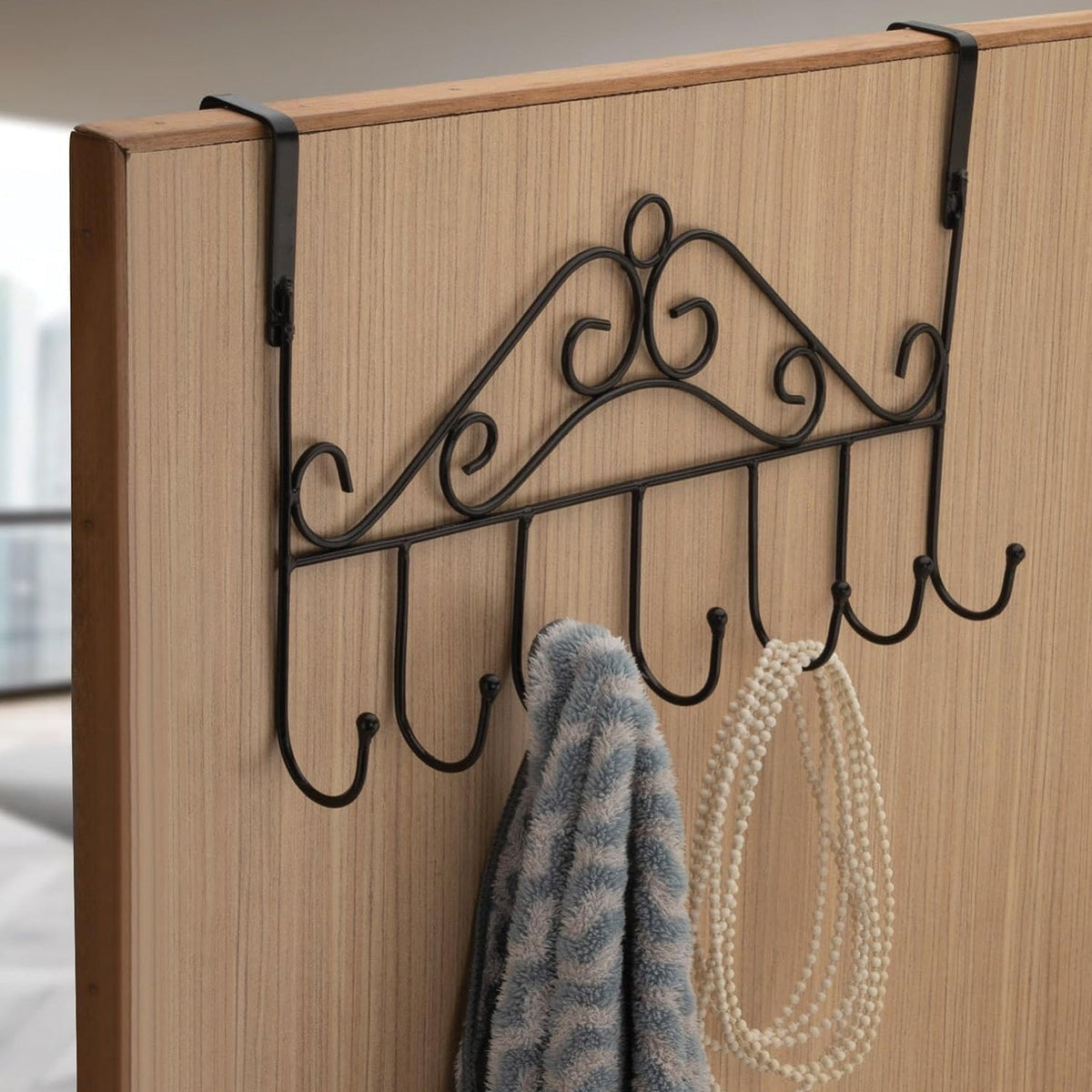 Over Door Hanger Rack – 7 Hooks Metal Organizer – close-up