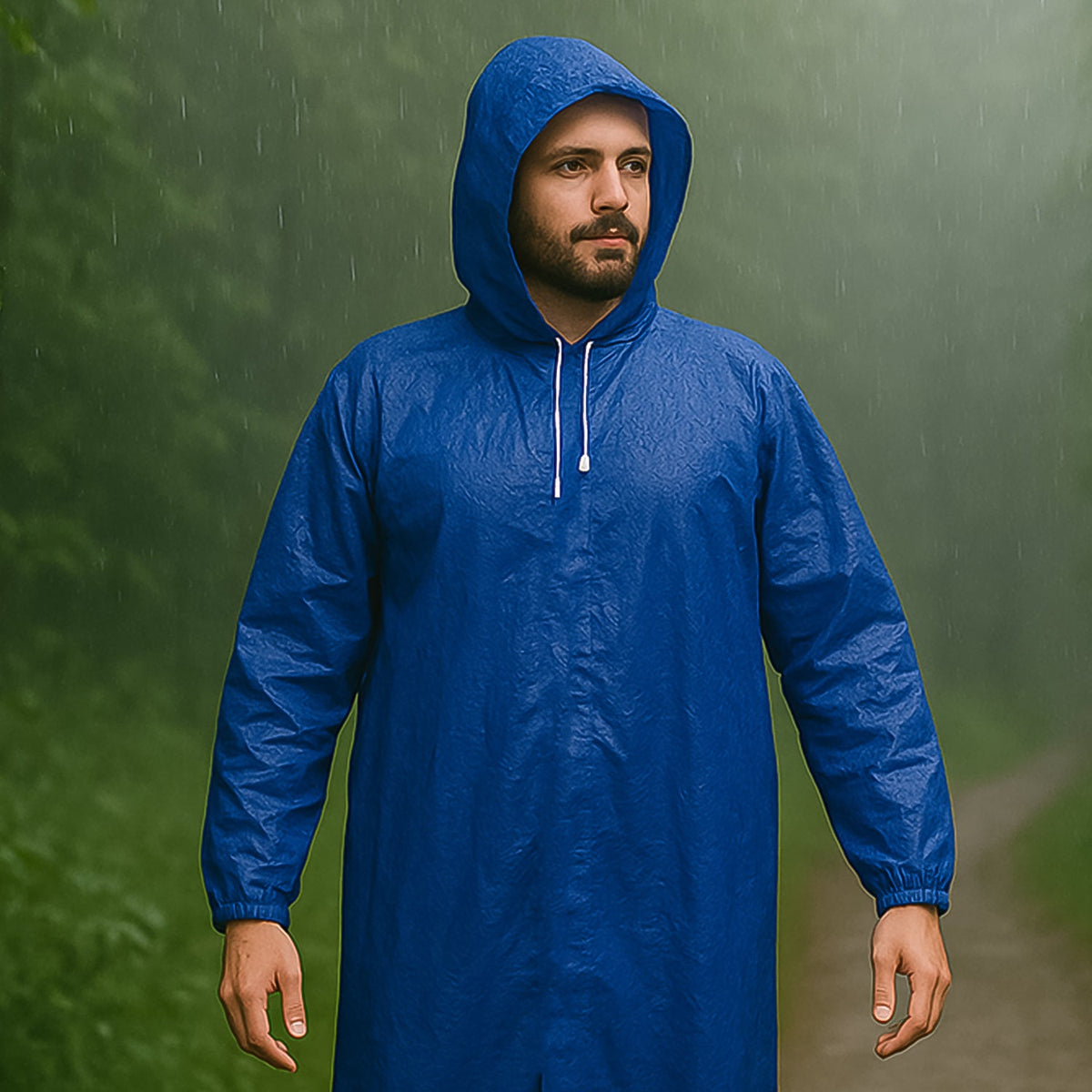 Waterproof Hooded Raincoat for Men Durable Lightweight Blue – close-up